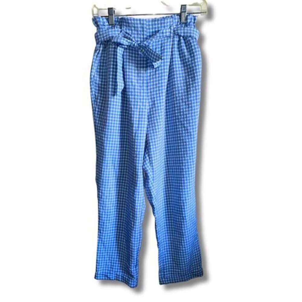 SET Black & Blue White Gingham Paperbag Women's Linen Pants Sienna Sky - Picture 2 of 7